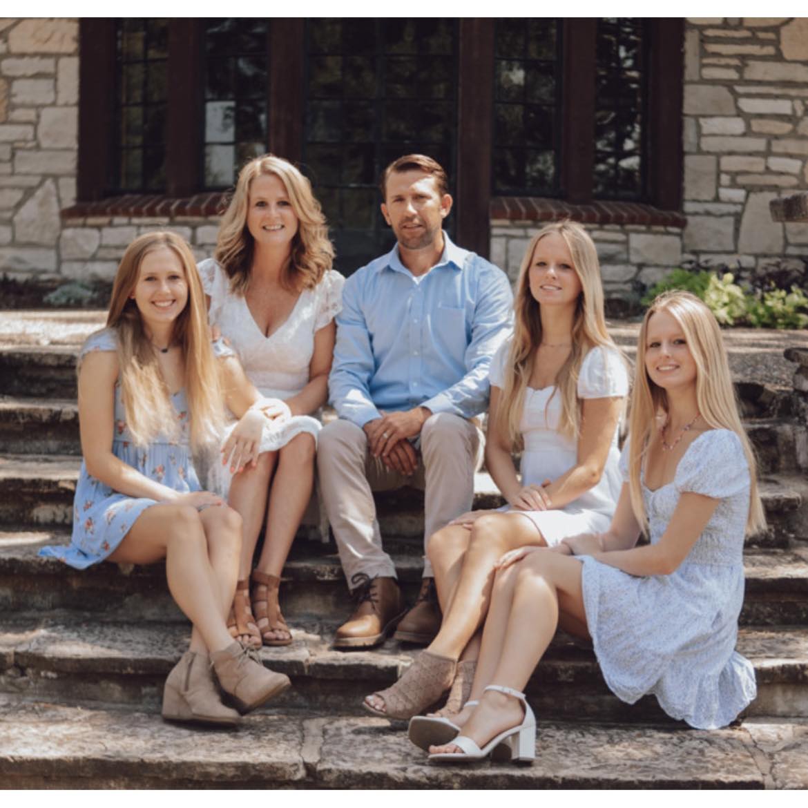 Group sitting on outdoor staircase