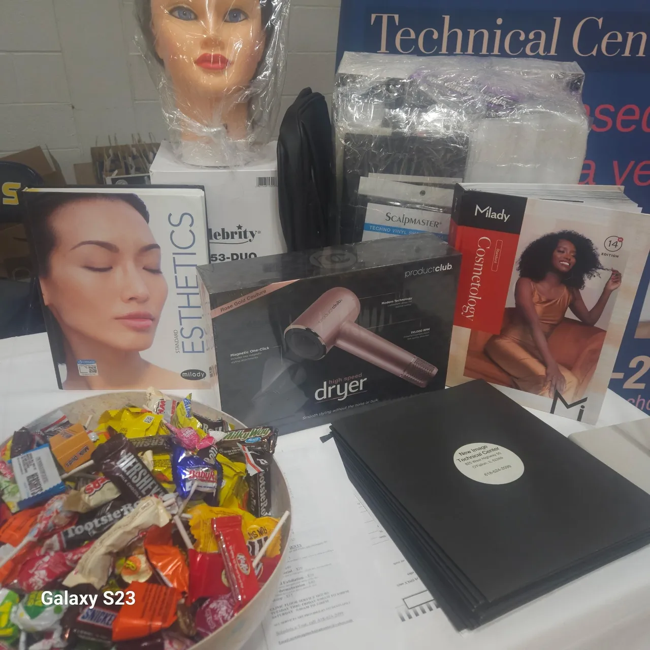 Beauty products display with mannequin head